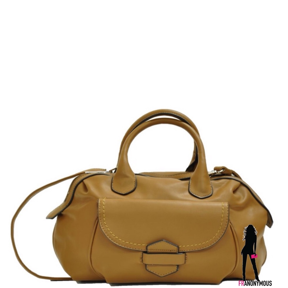 Cognac Soft Satchel Crossbody Handbag - Picture 2 of 3